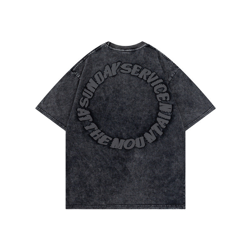 Dark Gothic Foam Letter Short Sleeve T-Shirt