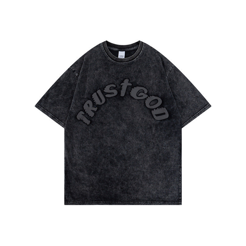 Dark Gothic Foam Letter Short Sleeve T-Shirt
