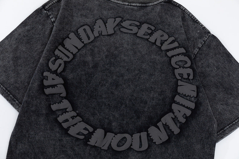 Dark Gothic Foam Letter Short Sleeve T-Shirt