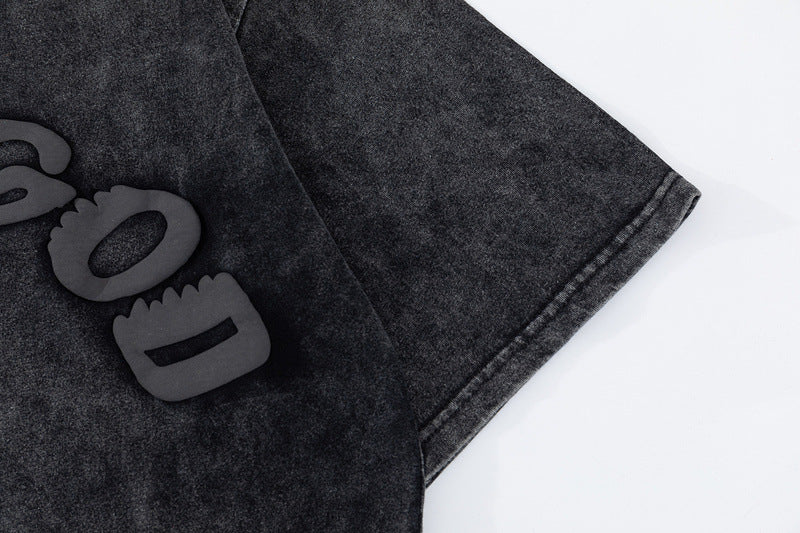 Dark Gothic Foam Letter Short Sleeve T-Shirt